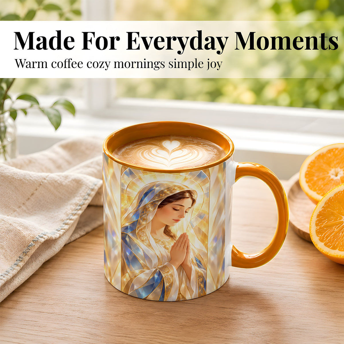 #pl[11oz|Orange] Praying Mother Coffee Mug, Radiant Faith Mug, Ceramic Cup