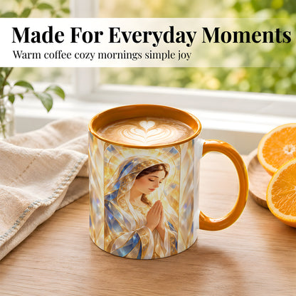 #pl[11oz|Orange] Praying Mother Coffee Mug, Radiant Faith Mug, Ceramic Cup