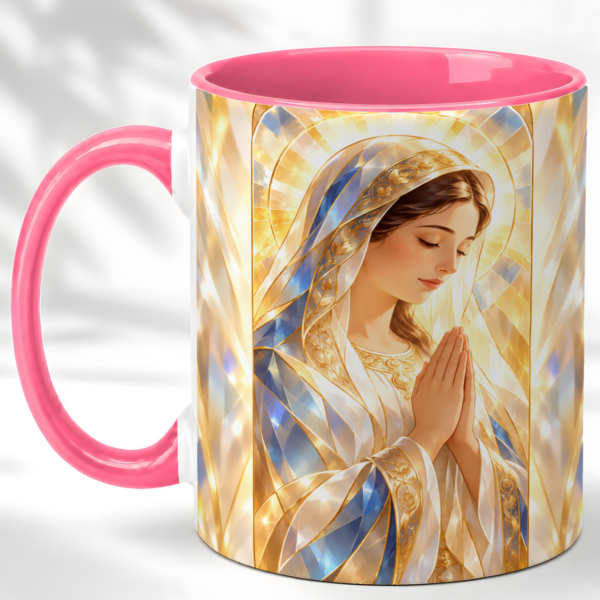 #pl[11oz|Pink] Praying Mother Coffee Mug, Radiant Faith Mug, Ceramic Cup
