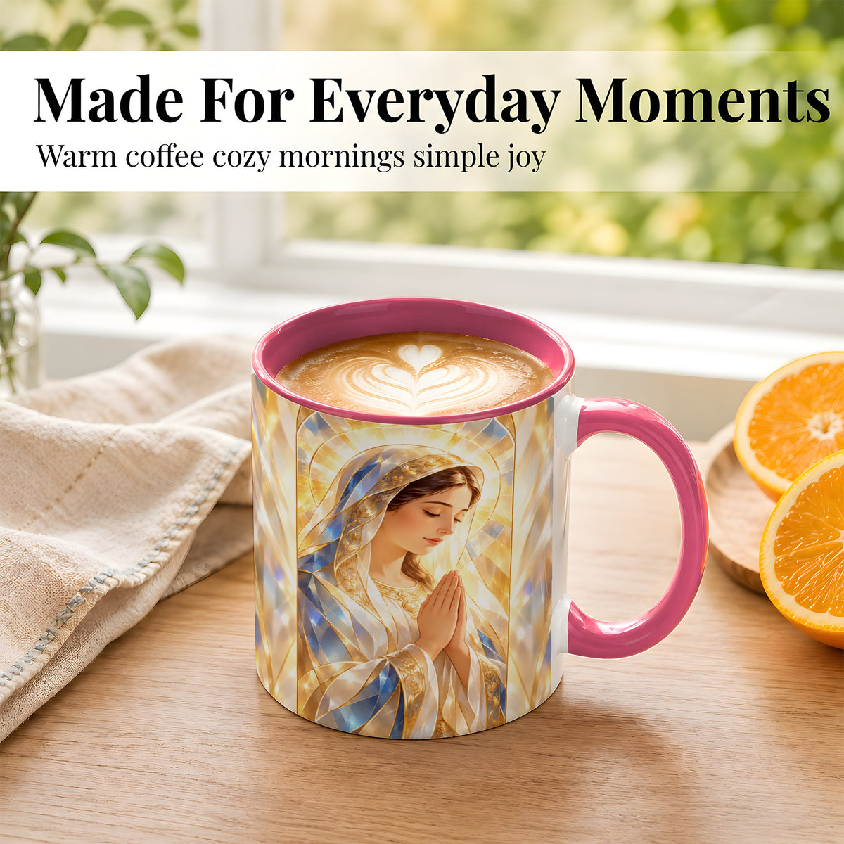 #pl[11oz|Pink] Praying Mother Coffee Mug, Radiant Faith Mug, Ceramic Cup