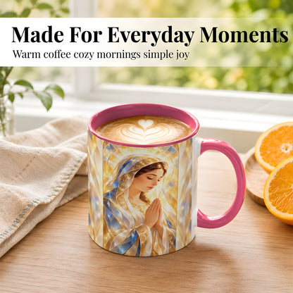#pl[11oz|Pink] Praying Mother Coffee Mug, Radiant Faith Mug, Ceramic Cup