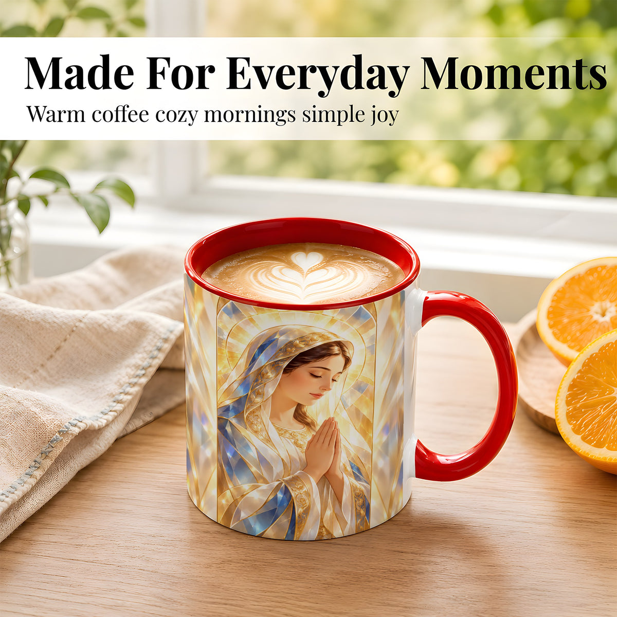 #pl[11oz|Red] Praying Mother Coffee Mug, Radiant Faith Mug, Ceramic Cup