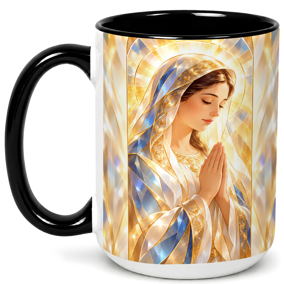 #pl[15oz|Black] Praying Mother Coffee Mug, Radiant Faith Mug, Ceramic Cup