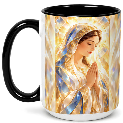 #pl[15oz|Black] Praying Mother Coffee Mug, Radiant Faith Mug, Ceramic Cup