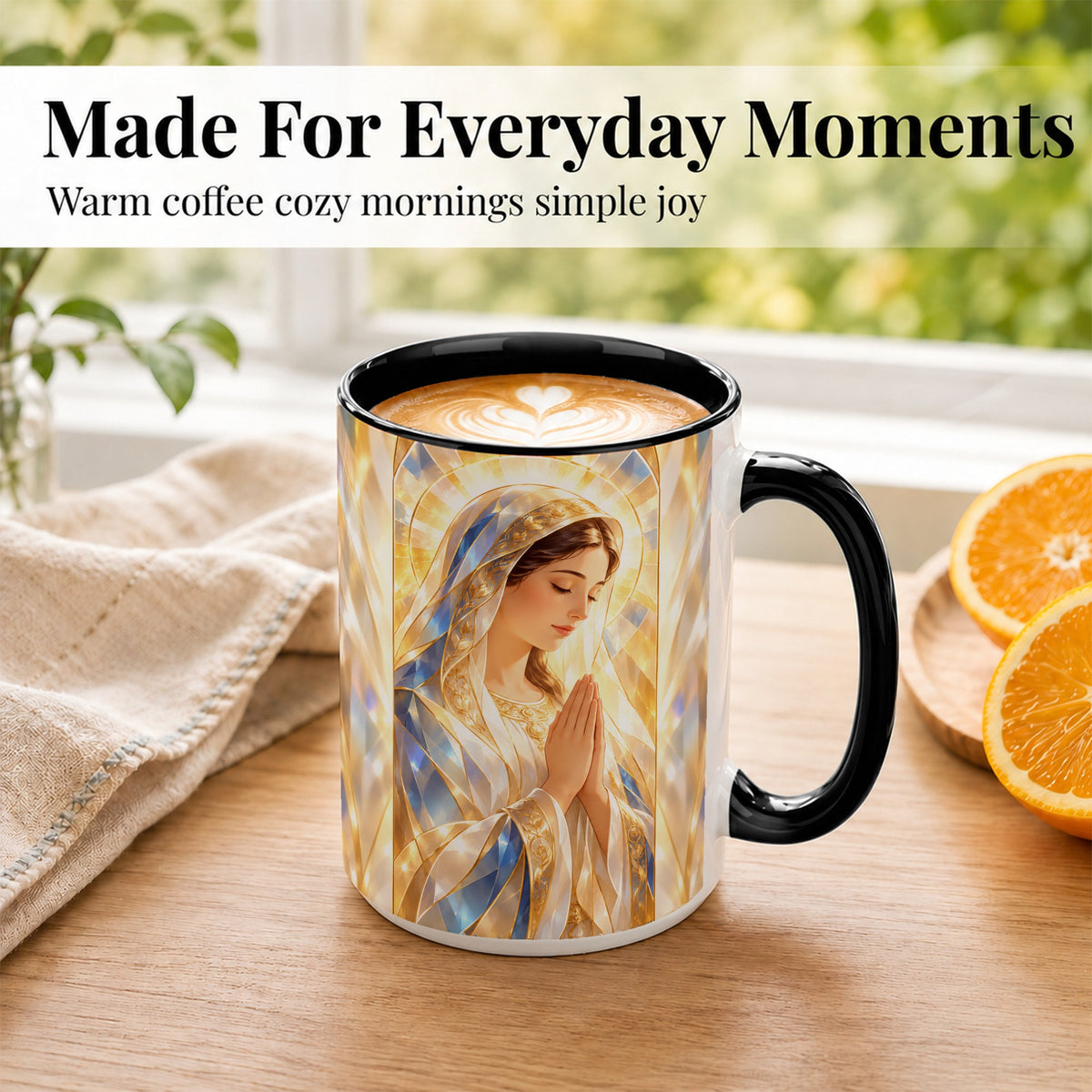 #pl[15oz|Black] Praying Mother Coffee Mug, Radiant Faith Mug, Ceramic Cup