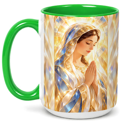 #pl[15oz|Green] Praying Mother Coffee Mug, Radiant Faith Mug, Ceramic Cup