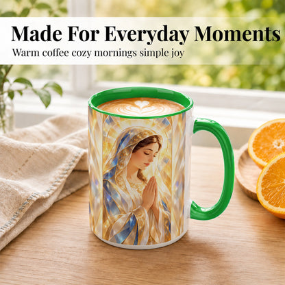 #pl[15oz|Green] Praying Mother Coffee Mug, Radiant Faith Mug, Ceramic Cup