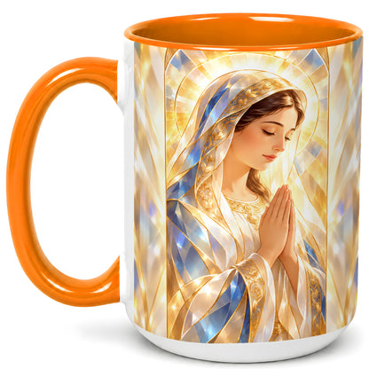 #pl[15oz|Orange] Praying Mother Coffee Mug, Radiant Faith Mug, Ceramic Cup