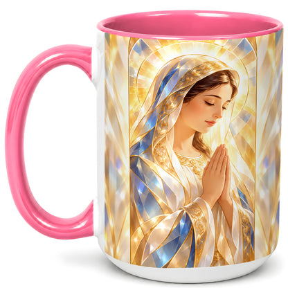#pl[15oz|Pink] Praying Mother Coffee Mug, Radiant Faith Mug, Ceramic Cup