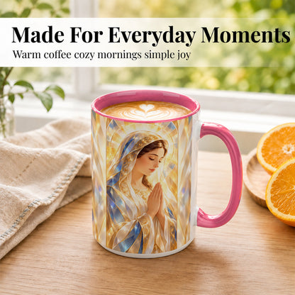 #pl[15oz|Pink] Praying Mother Coffee Mug, Radiant Faith Mug, Ceramic Cup