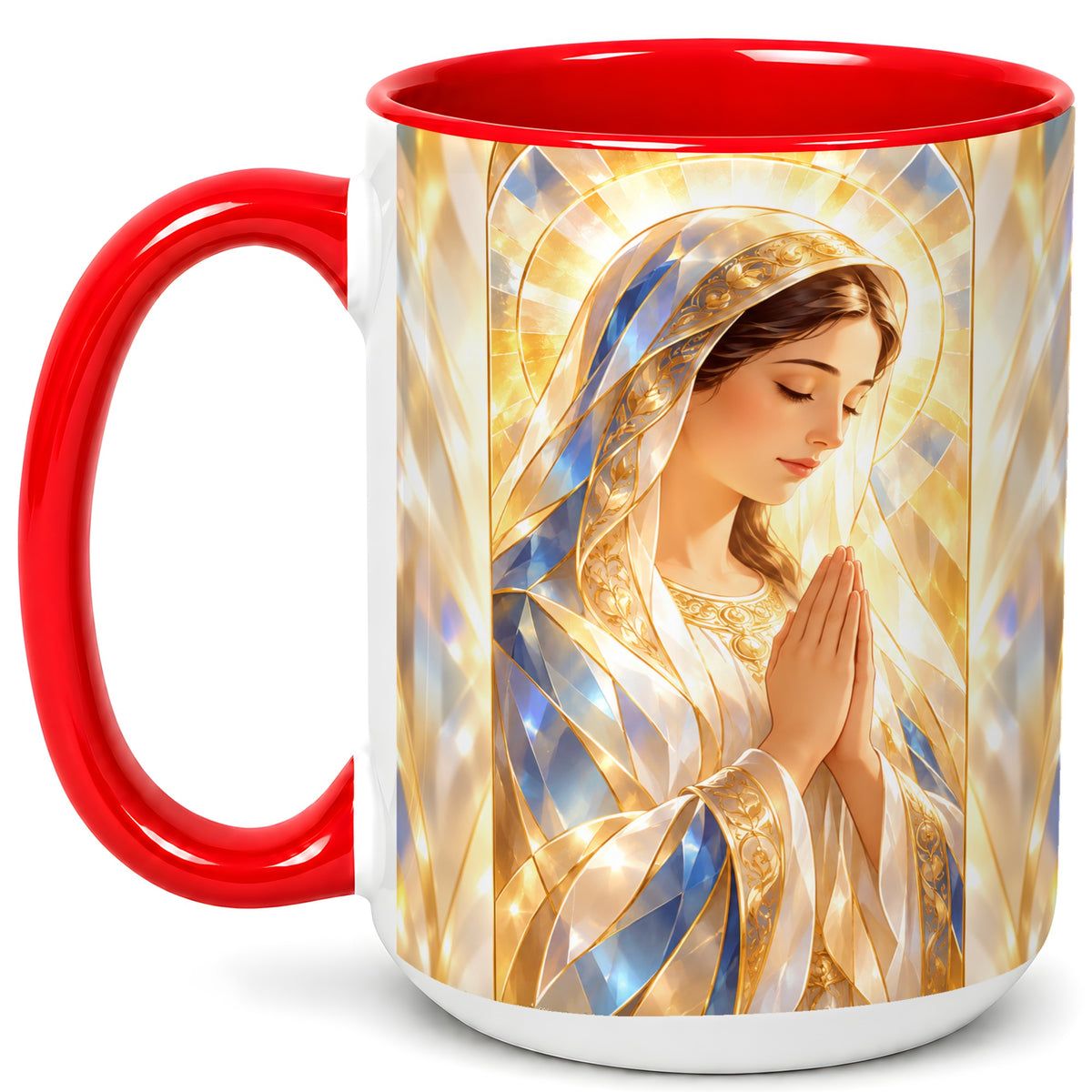 #pl[15oz|Red] Praying Mother Coffee Mug, Radiant Faith Mug, Ceramic Cup