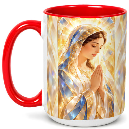 #pl[15oz|Red] Praying Mother Coffee Mug, Radiant Faith Mug, Ceramic Cup