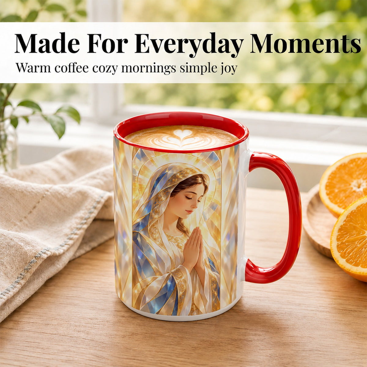 #pl[15oz|Red] Praying Mother Coffee Mug, Radiant Faith Mug, Ceramic Cup
