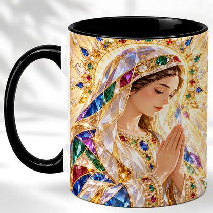 #pl[11oz|Black] Jeweled Praying Mother Coffee Mug, Sacred Art Mug, Ceramic Cup