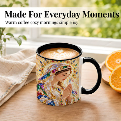 #pl[11oz|Black] Jeweled Praying Mother Coffee Mug, Sacred Art Mug, Ceramic Cup