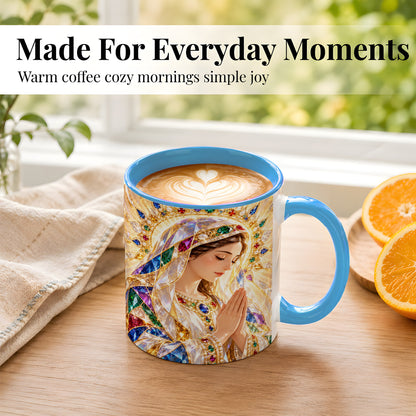 #pl[11oz|Blue] Jeweled Praying Mother Coffee Mug, Sacred Art Mug, Ceramic Cup