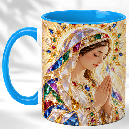 #pl[11oz|Blue] Jeweled Praying Mother Coffee Mug, Sacred Art Mug, Ceramic Cup