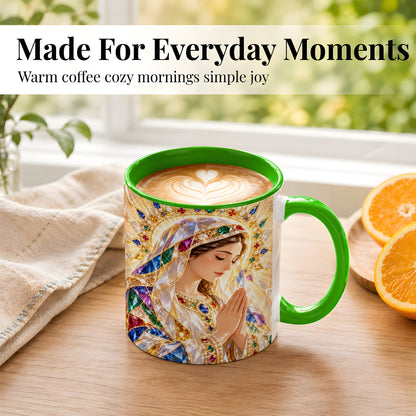 #pl[11oz|Green] Jeweled Praying Mother Coffee Mug, Sacred Art Mug, Ceramic Cup