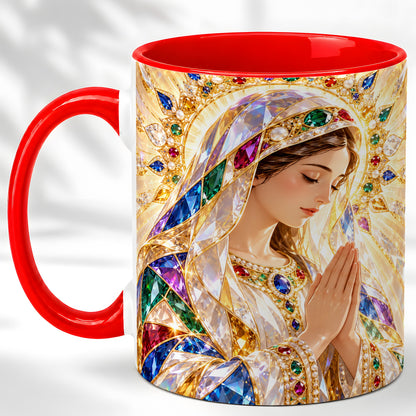 Jeweled Praying Mother Coffee Mug, Sacred Art Mug, Ceramic Cup