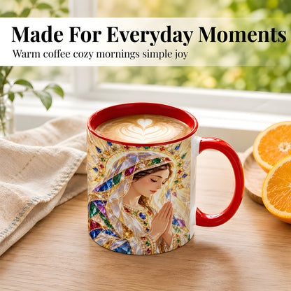 #pl[11oz|Red] Jeweled Praying Mother Coffee Mug, Sacred Art Mug, Ceramic Cup