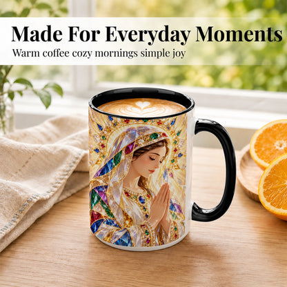 #pl[15oz|Black] Jeweled Praying Mother Coffee Mug, Sacred Art Mug, Ceramic Cup