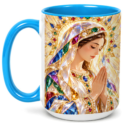 #pl[15oz|Blue] Jeweled Praying Mother Coffee Mug, Sacred Art Mug, Ceramic Cup