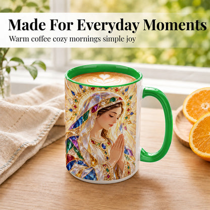#pl[15oz|Green] Jeweled Praying Mother Coffee Mug, Sacred Art Mug, Ceramic Cup