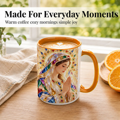 #pl[15oz|Orange] Jeweled Praying Mother Coffee Mug, Sacred Art Mug, Ceramic Cup