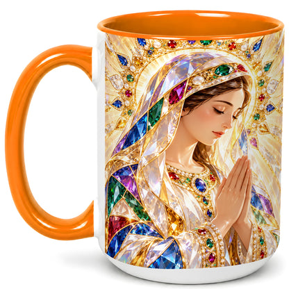 #pl[15oz|Orange] Jeweled Praying Mother Coffee Mug, Sacred Art Mug, Ceramic Cup