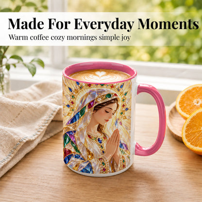 #pl[15oz|Pink] Jeweled Praying Mother Coffee Mug, Sacred Art Mug, Ceramic Cup