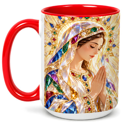 #pl[15oz|Red] Jeweled Praying Mother Coffee Mug, Sacred Art Mug, Ceramic Cup