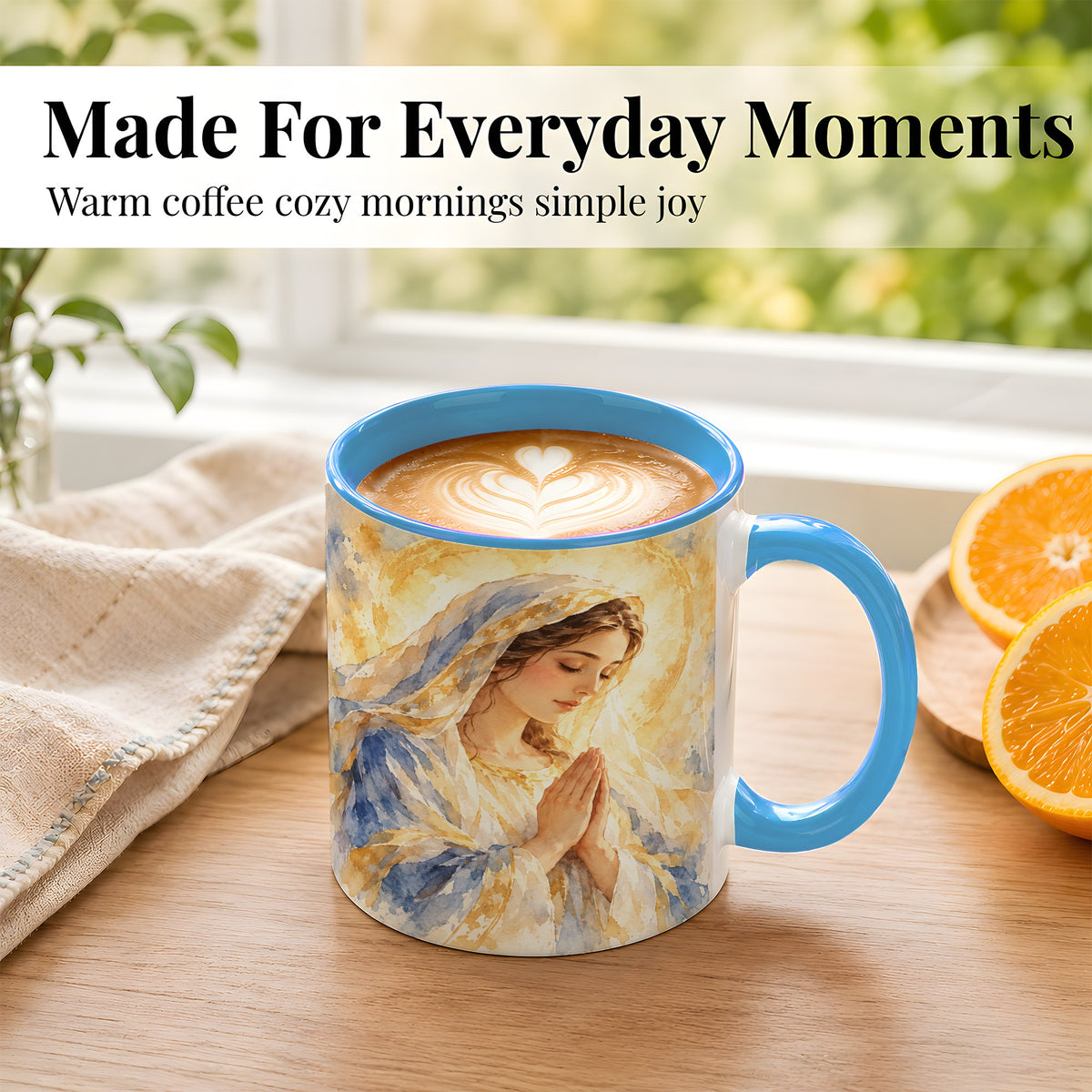 #pl[11oz|Blue] Watercolor Praying Mother Coffee Mug, Faith Art Mug, Ceramic Cup