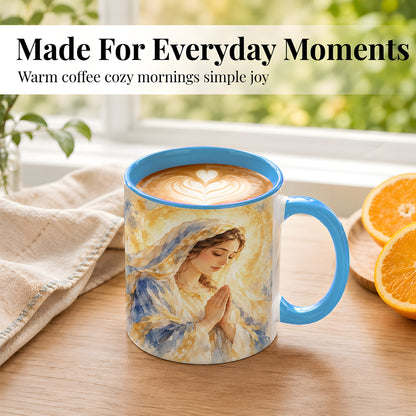 #pl[11oz|Blue] Watercolor Praying Mother Coffee Mug, Faith Art Mug, Ceramic Cup