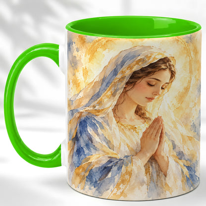 #pl[11oz|Green] Watercolor Praying Mother Coffee Mug, Faith Art Mug, Ceramic Cup