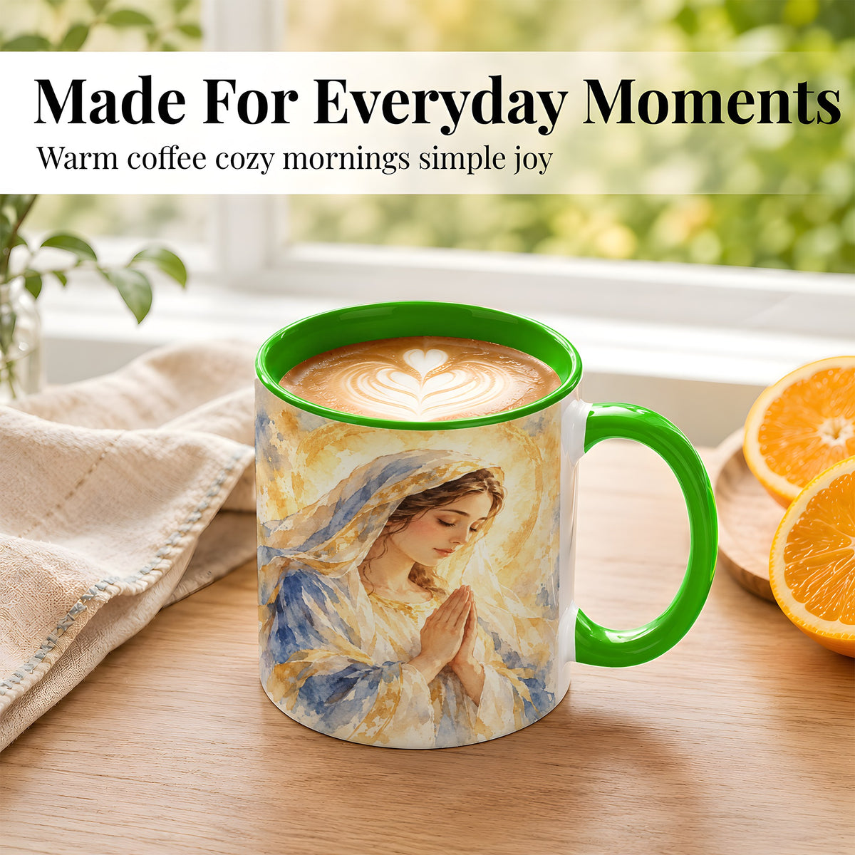 #pl[11oz|Green] Watercolor Praying Mother Coffee Mug, Faith Art Mug, Ceramic Cup