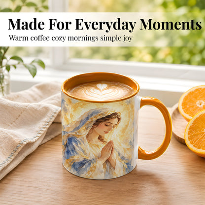 #pl[11oz|Orange] Watercolor Praying Mother Coffee Mug, Faith Art Mug, Ceramic Cup