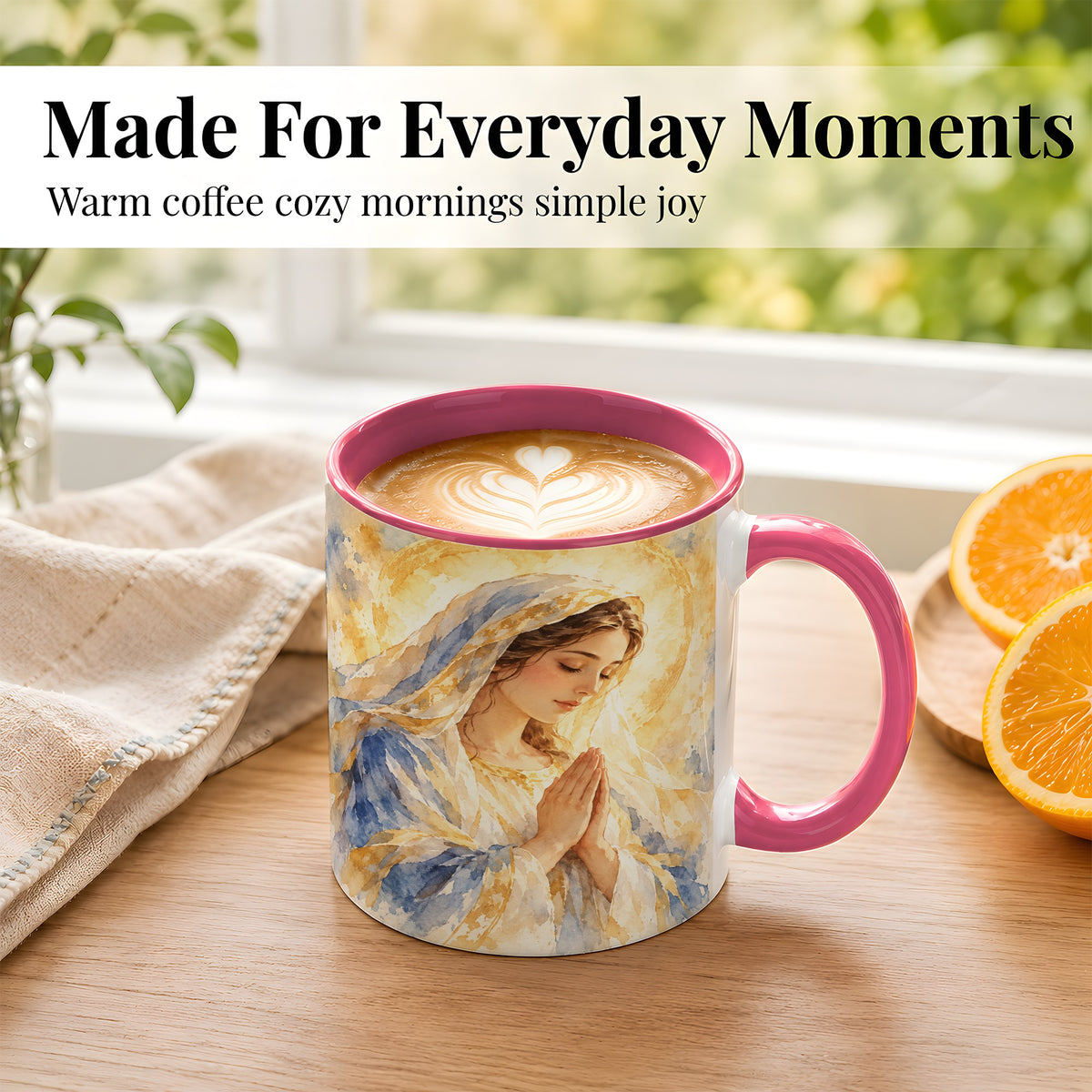 #pl[11oz|Pink] Watercolor Praying Mother Coffee Mug, Faith Art Mug, Ceramic Cup