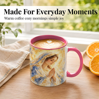 #pl[11oz|Pink] Watercolor Praying Mother Coffee Mug, Faith Art Mug, Ceramic Cup