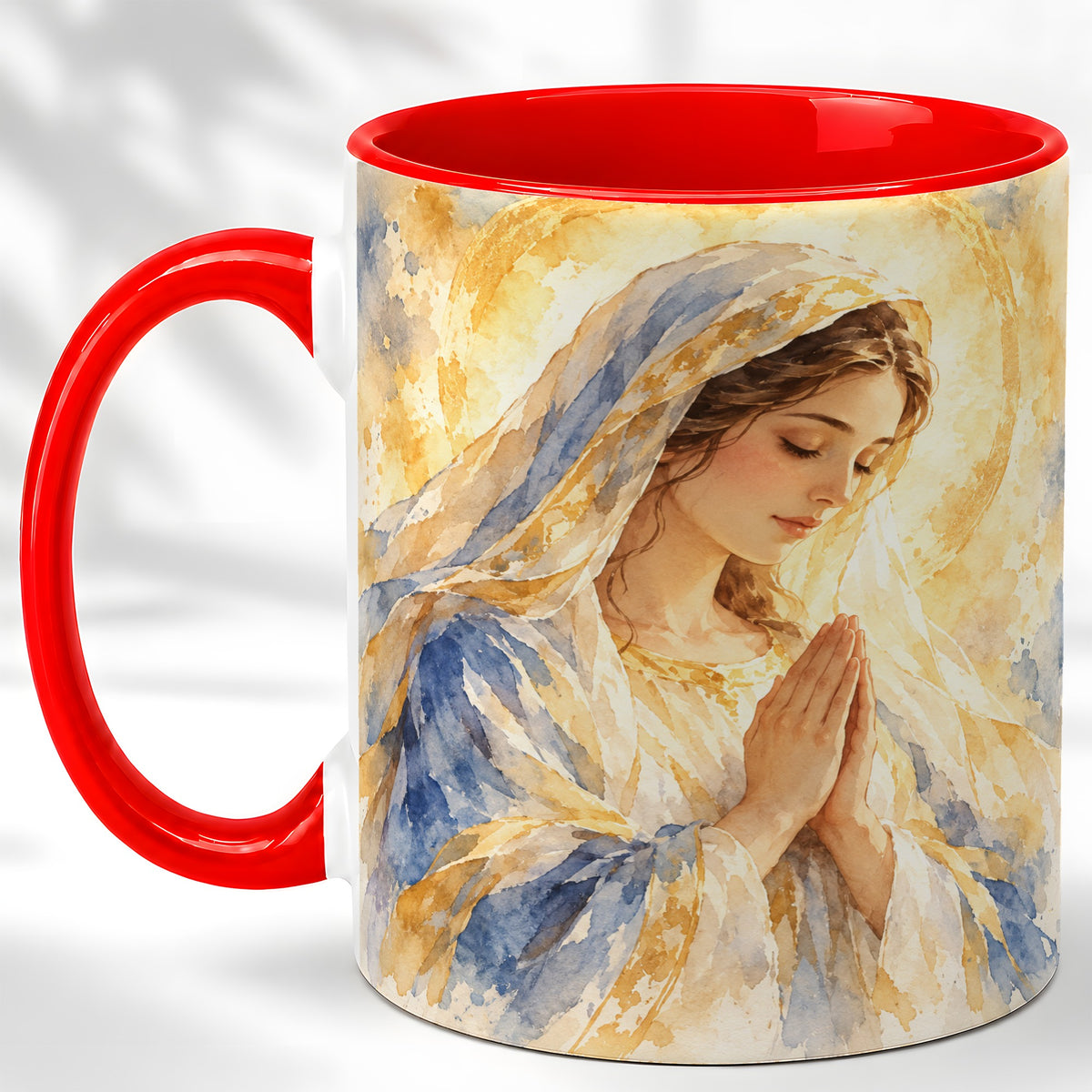 Watercolor Praying Mother Coffee Mug, Faith Art Mug, Ceramic Cup