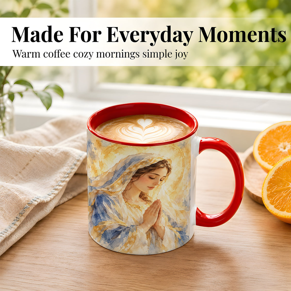 #pl[11oz|Red] Watercolor Praying Mother Coffee Mug, Faith Art Mug, Ceramic Cup