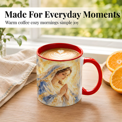 #pl[11oz|Red] Watercolor Praying Mother Coffee Mug, Faith Art Mug, Ceramic Cup