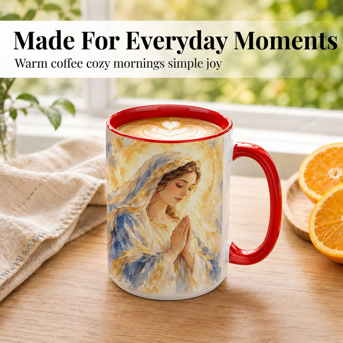 #pl[15oz|Red] Watercolor Praying Mother Coffee Mug, Faith Art Mug, Ceramic Cup
