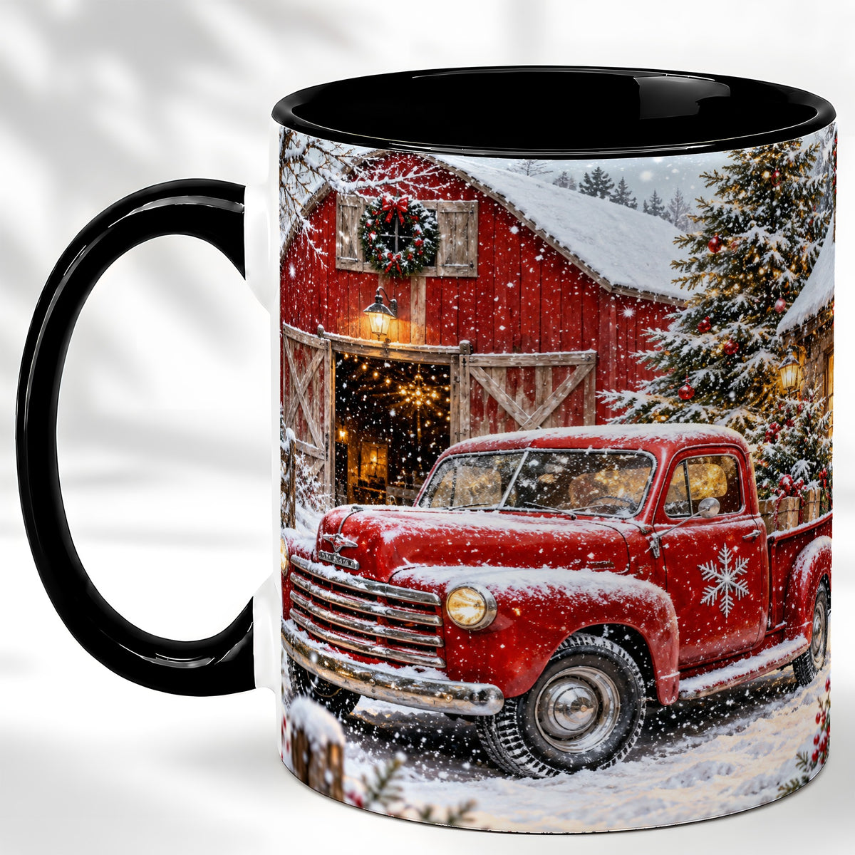 #pl[11oz|Black] Vintage Red Pickup Coffee Mug, Christmas Truck Mug, Ceramic Cup