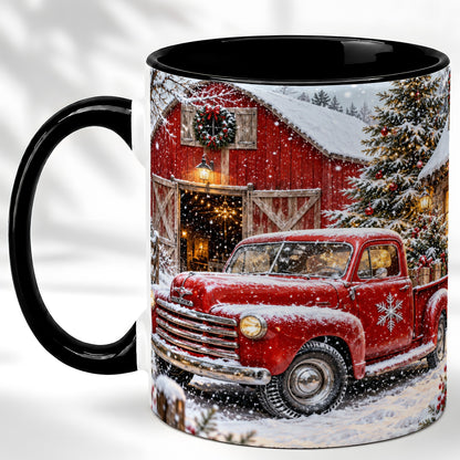 #pl[11oz|Black] Vintage Red Pickup Coffee Mug, Christmas Truck Mug, Ceramic Cup