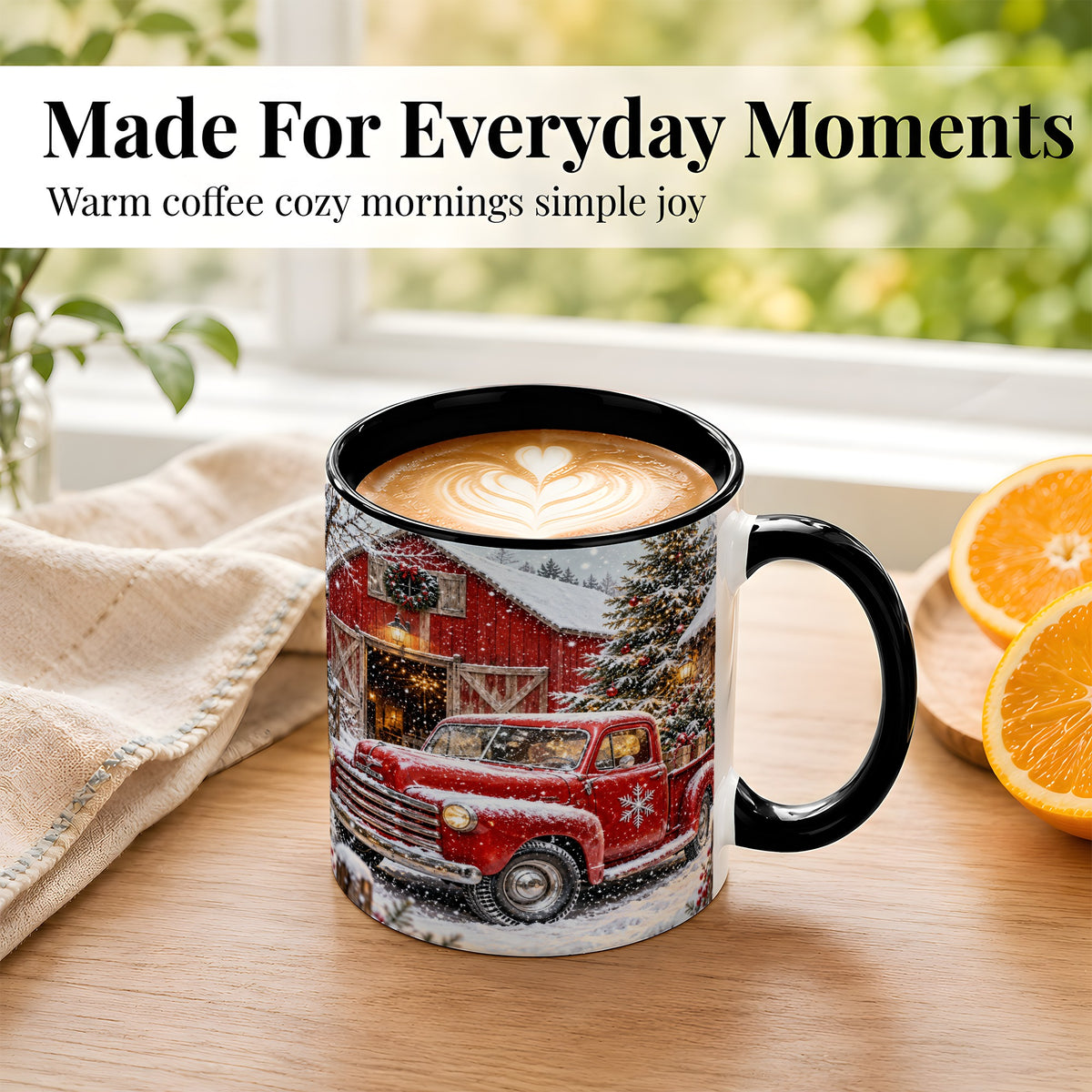 #pl[11oz|Black] Vintage Red Pickup Coffee Mug, Christmas Truck Mug, Ceramic Cup
