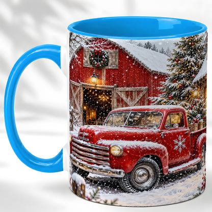 #pl[11oz|Blue] Vintage Red Pickup Coffee Mug, Christmas Truck Mug, Ceramic Cup