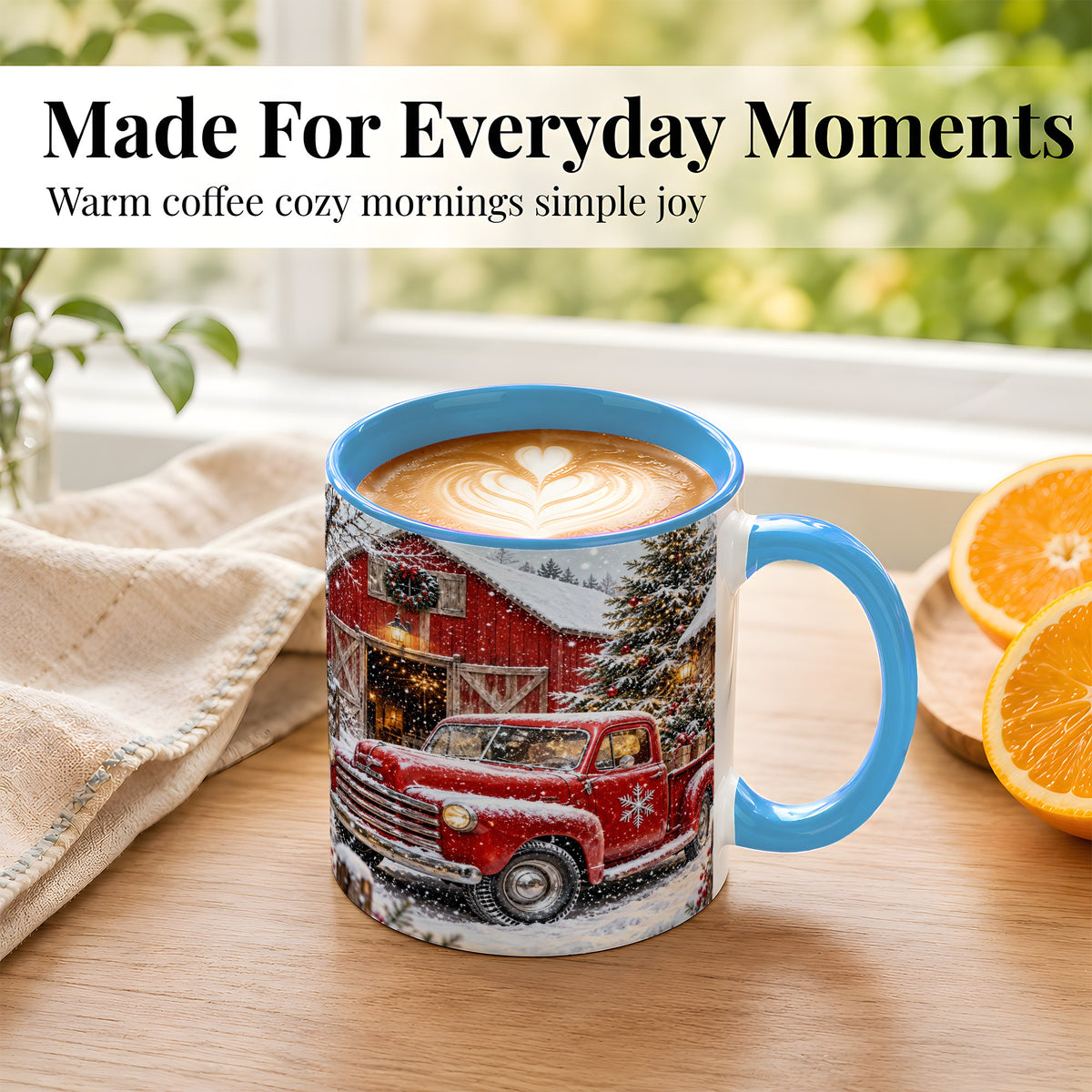 #pl[11oz|Blue] Vintage Red Pickup Coffee Mug, Christmas Truck Mug, Ceramic Cup