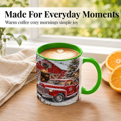 #pl[11oz|Green] Vintage Red Pickup Coffee Mug, Christmas Truck Mug, Ceramic Cup