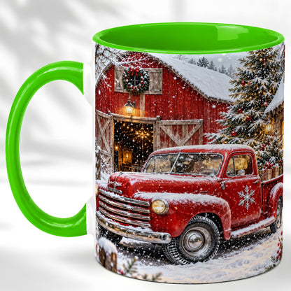 #pl[11oz|Green] Vintage Red Pickup Coffee Mug, Christmas Truck Mug, Ceramic Cup