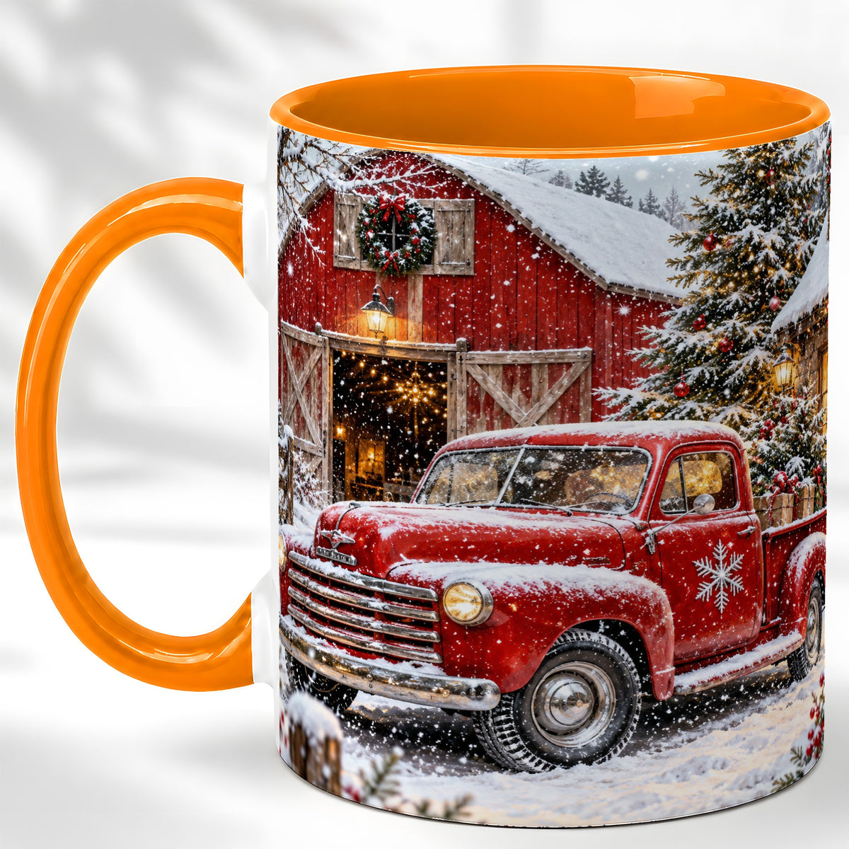 #pl[11oz|Orange] Vintage Red Pickup Coffee Mug, Christmas Truck Mug, Ceramic Cup